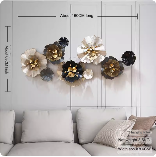 French-style luxury iron wall decor, suitable for living room sofa background wall, featuring three-dimensional flower ornaments, creative bed head wall hanging.