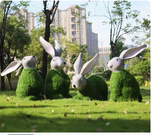 "Outdoor Garden Landscape: Simulated Green Snail Glass Fiber Sculpture Grass Mat Mushroom Rabbit Ornament Decoration"