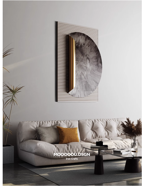 Italian minimalist design for the living room sofa background wall, adding a touch of luxury to the foyer with metal three-dimensional iron art wall decoration, ideal for enhancing the ambiance of the dining room.