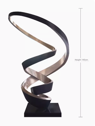 Stainless Steel Ribbon Sculpture, Abstract Artistic Design, Luxury Decoration, Large-Scale Statement Piece, Customizable Spiral Irregular Shape.