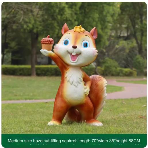 Fiberglass material, environmentally friendly and harmless, suitable for outdoor use, designed as a cartoon squirrel sculpture for lawn decoration in parks.