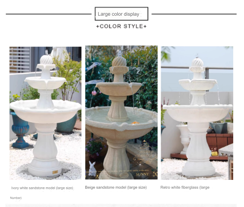 A European-style garden fountain villa decoration, featuring solar-powered circulating water, ideal for outdoor pools and courtyard landscaping, creating a serene ambiance and serving as a wishing well.