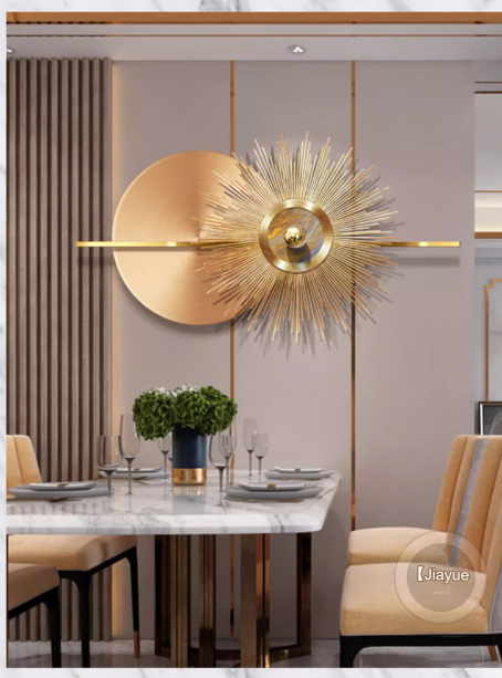 Three-dimensional living room decorative painting for sofa background wall, conveying a sense of luxury with metal hanging art, featuring a simple yet elegant American-style dining room wall painting.