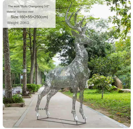 Outdoor Stainless Steel Hollowed-out Illuminated Deer Sculpture Art Installation Ornament