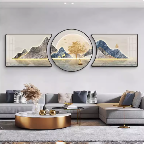 Living room decorative painting: Atmosphere, "Prosperous Fortune Tree", three-piece set, simple modern wall art.