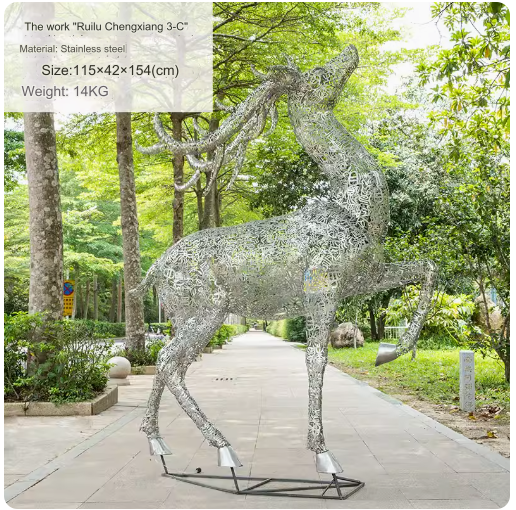 Outdoor Stainless Steel Hollowed-out Illuminated Deer Sculpture Art Installation Ornament