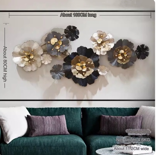 French-style luxury iron wall decor, suitable for living room sofa background wall, featuring three-dimensional flower ornaments, creative bed head wall hanging.