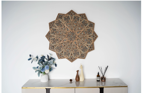 Creative staircase wood carving hanging painting, a modern and simple decoration for the living room sofa background wall.