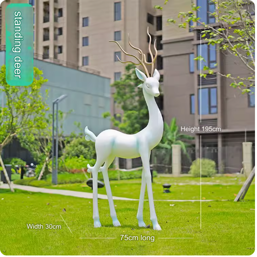 Crafted from fiberglass, these abstract white deer sculptures serve as stunning outdoor decorative pieces, perfect for enhancing the aesthetic appeal of parks, lawns, and gardens.