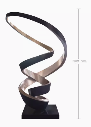 Stainless Steel Ribbon Sculpture, Abstract Artistic Design, Luxury Decoration, Large-Scale Statement Piece, Customizable Spiral Irregular Shape.