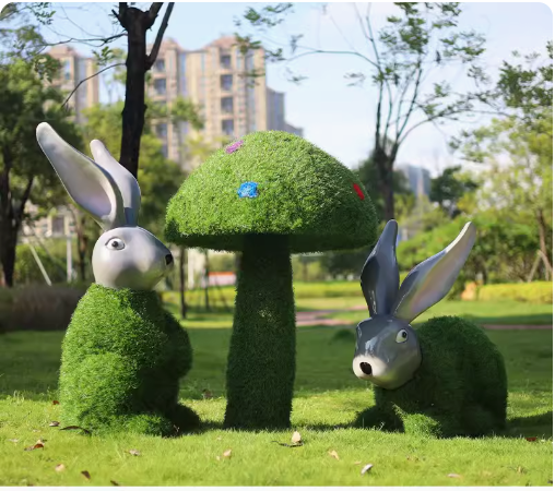 "Outdoor Garden Landscape: Simulated Green Snail Glass Fiber Sculpture Grass Mat Mushroom Rabbit Ornament Decoration"