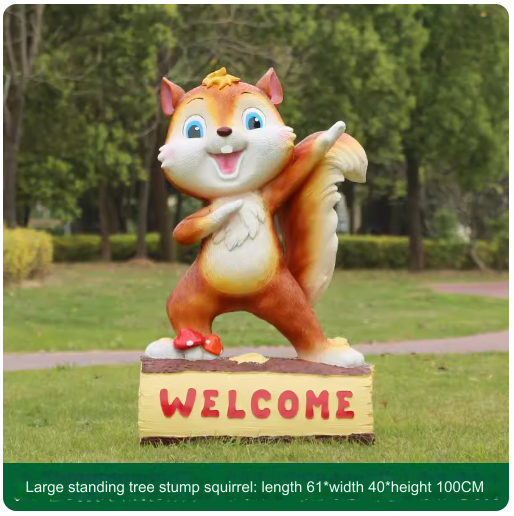 Fiberglass material, environmentally friendly and harmless, suitable for outdoor use, designed as a cartoon squirrel sculpture for lawn decoration in parks.