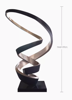 Stainless Steel Ribbon Sculpture, Abstract Artistic Design, Luxury Decoration, Large-Scale Statement Piece, Customizable Spiral Irregular Shape.