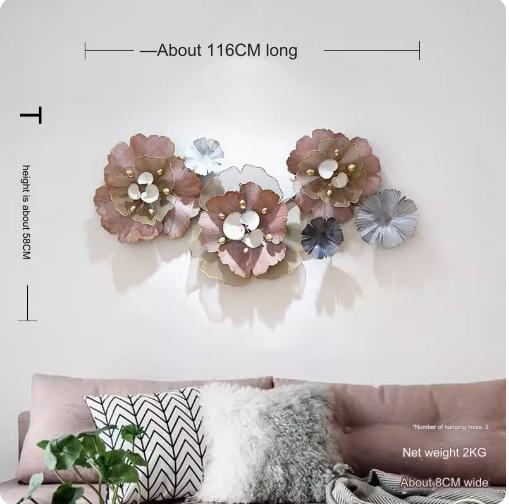 French-style luxury iron wall decor, suitable for living room sofa background wall, featuring three-dimensional flower ornaments, creative bed head wall hanging.