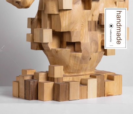 Abstract Pixelated Horse Head Sculpture: Wooden Art Installation Décor Piece