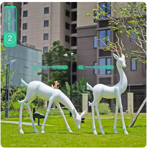 Crafted from fiberglass, these abstract white deer sculptures serve as stunning outdoor decorative pieces, perfect for enhancing the aesthetic appeal of parks, lawns, and gardens.