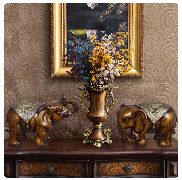 Combining classical Chinese, American luxury, and European styles, this set of three decorative elephant vases brings a touch of traditional elegance to any home. It's perfect for adding a touch of prosperity and charm to your living space.