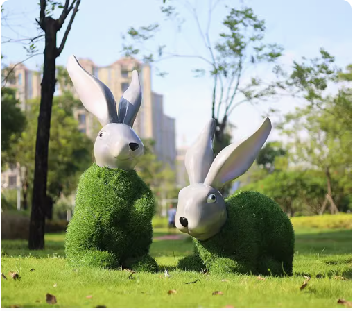 "Outdoor Garden Landscape: Simulated Green Snail Glass Fiber Sculpture Grass Mat Mushroom Rabbit Ornament Decoration"