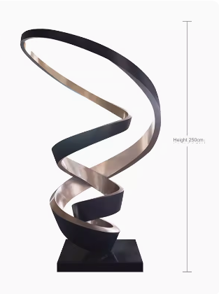 Stainless Steel Ribbon Sculpture, Abstract Artistic Design, Luxury Decoration, Large-Scale Statement Piece, Customizable Spiral Irregular Shape.