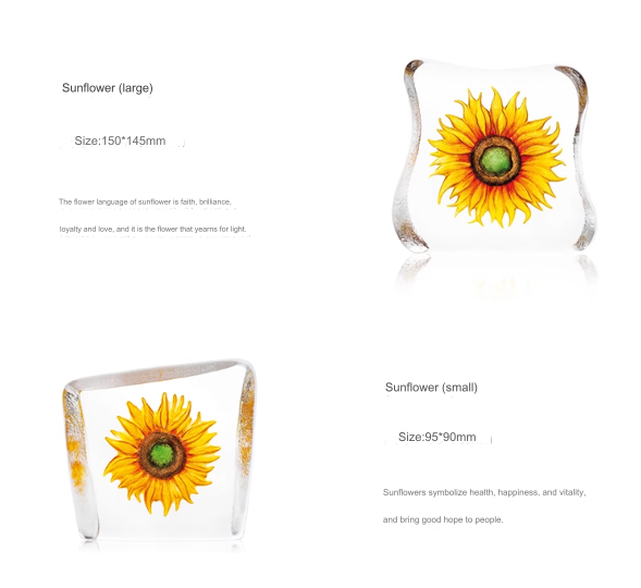 Swedish Maleras Sunflower Crystal Glass Art Desktop Ornament