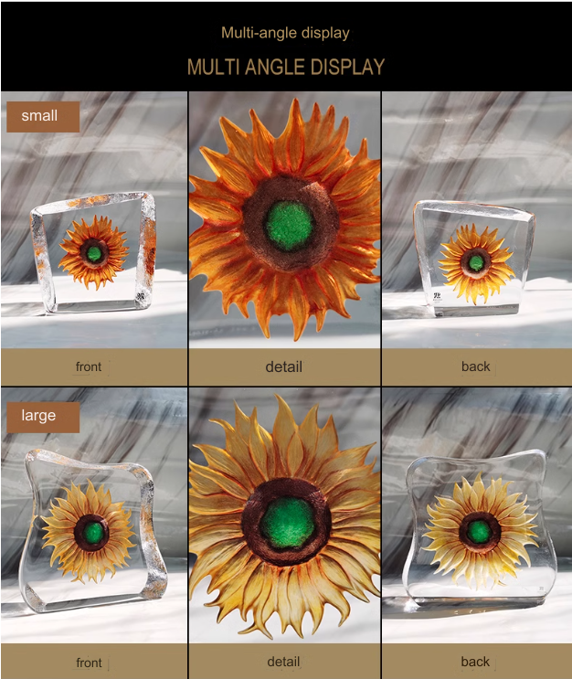 Swedish Maleras Sunflower Crystal Glass Art Desktop Ornament