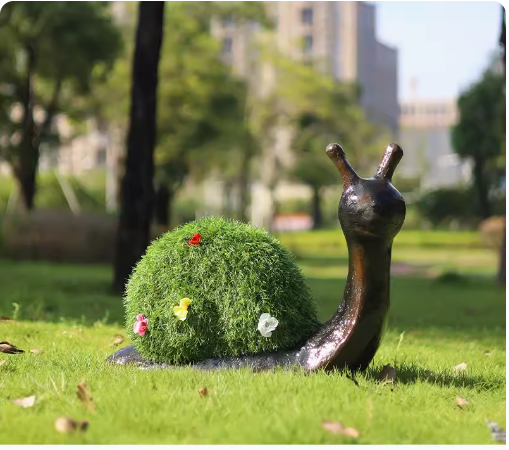 "Outdoor Garden Landscape: Simulated Green Snail Glass Fiber Sculpture Grass Mat Mushroom Rabbit Ornament Decoration"