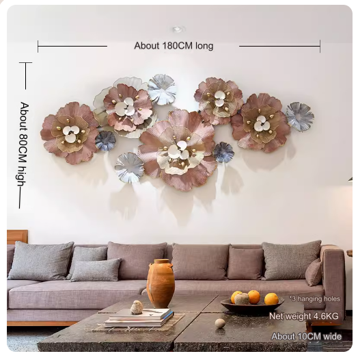 French-style luxury iron wall decor, suitable for living room sofa background wall, featuring three-dimensional flower ornaments, creative bed head wall hanging.