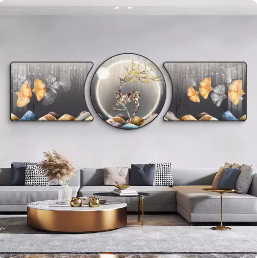 Living room decorative painting: Atmosphere, "Prosperous Fortune Tree", three-piece set, simple modern wall art.