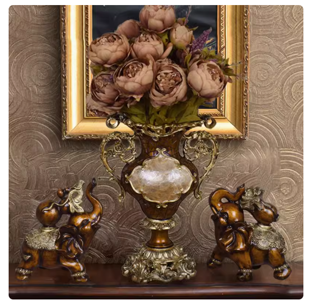 Combining classical Chinese, American luxury, and European styles, this set of three decorative elephant vases brings a touch of traditional elegance to any home. It's perfect for adding a touch of prosperity and charm to your living space.