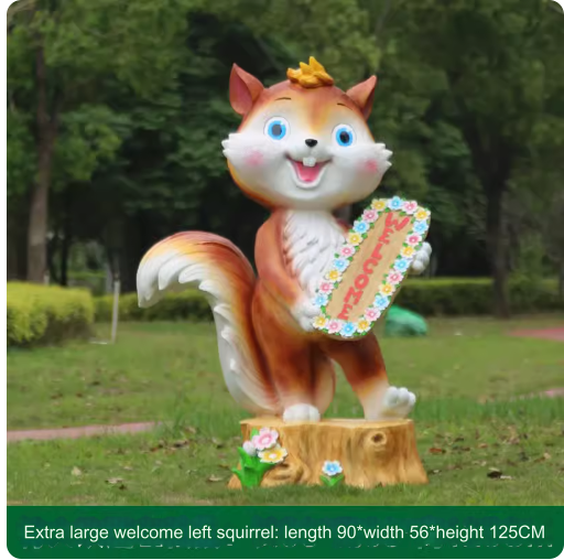 Fiberglass material, environmentally friendly and harmless, suitable for outdoor use, designed as a cartoon squirrel sculpture for lawn decoration in parks.