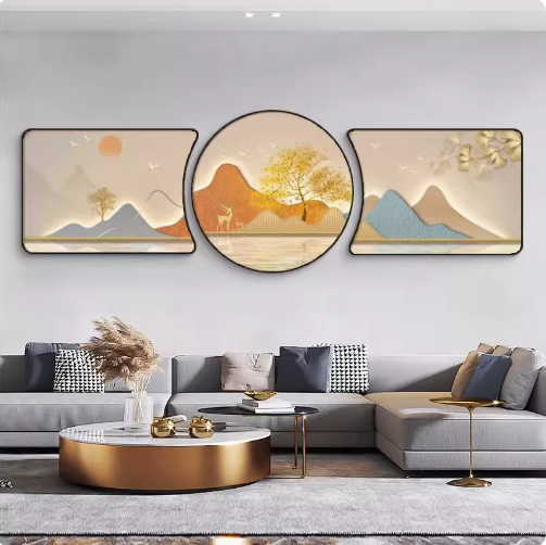 Living room decorative painting: Atmosphere, "Prosperous Fortune Tree", three-piece set, simple modern wall art.