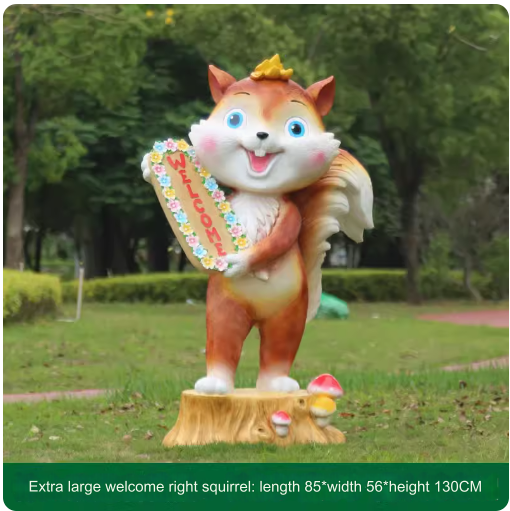 Fiberglass material, environmentally friendly and harmless, suitable for outdoor use, designed as a cartoon squirrel sculpture for lawn decoration in parks.