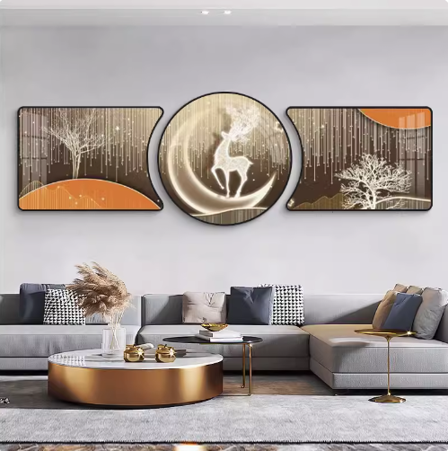 Living room decorative painting: Atmosphere, "Prosperous Fortune Tree", three-piece set, simple modern wall art.