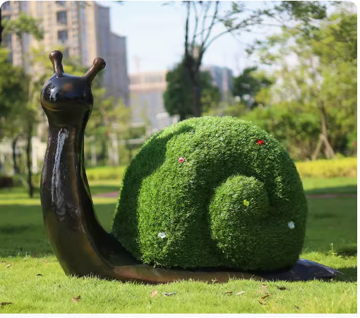 "Outdoor Garden Landscape: Simulated Green Snail Glass Fiber Sculpture Grass Mat Mushroom Rabbit Ornament Decoration"