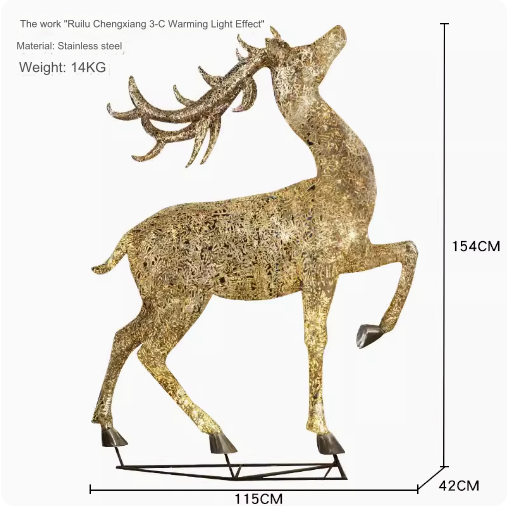 Outdoor Stainless Steel Hollowed-out Illuminated Deer Sculpture Art Installation Ornament