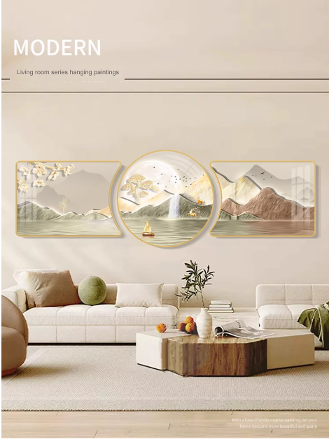 Living room decorative painting: Atmosphere, "Prosperous Fortune Tree", three-piece set, simple modern wall art.