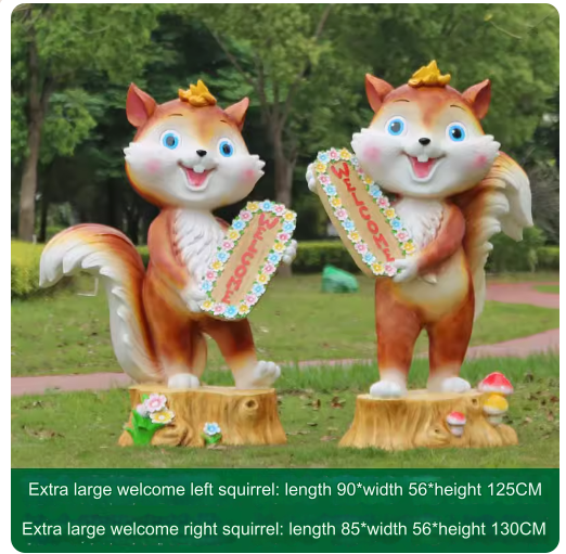 Fiberglass material, environmentally friendly and harmless, suitable for outdoor use, designed as a cartoon squirrel sculpture for lawn decoration in parks.