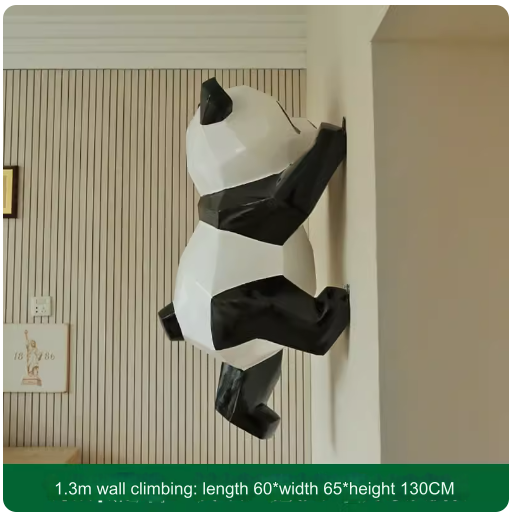 Fiberglass painted panda sculpture, outdoor lawn decoration with geometric animal design.