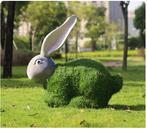 "Outdoor Garden Landscape: Simulated Green Snail Glass Fiber Sculpture Grass Mat Mushroom Rabbit Ornament Decoration"