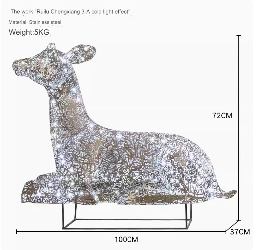 Outdoor Stainless Steel Hollowed-out Illuminated Deer Sculpture Art Installation Ornament