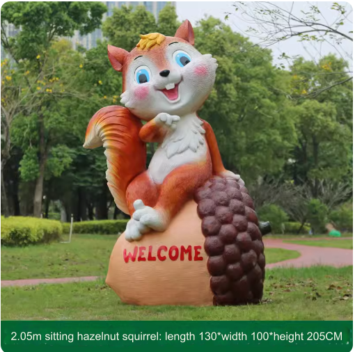 Fiberglass material, environmentally friendly and harmless, suitable for outdoor use, designed as a cartoon squirrel sculpture for lawn decoration in parks.