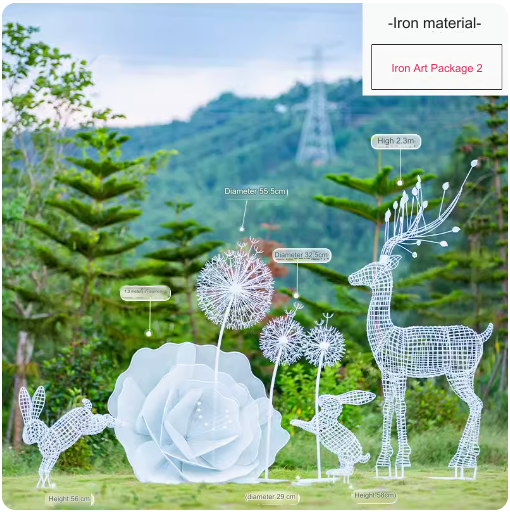 This stainless steel hollow-out sculpture features a graceful deer amidst blooming dandelions, adding a touch of elegance to any outdoor space.