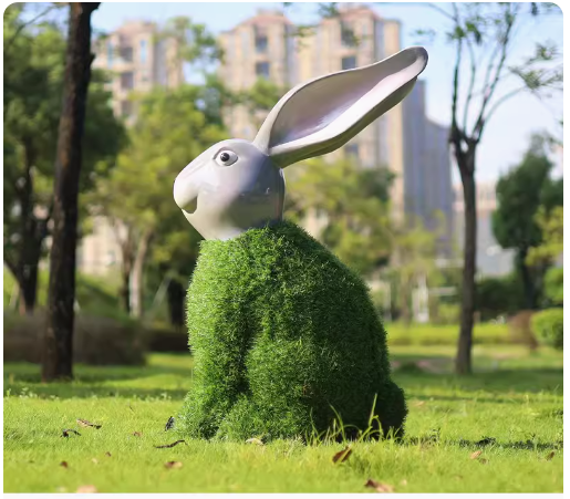 "Outdoor Garden Landscape: Simulated Green Snail Glass Fiber Sculpture Grass Mat Mushroom Rabbit Ornament Decoration"