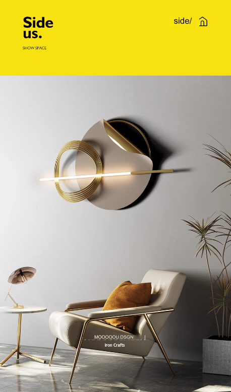 Italian-style, luxurious wall decor ornament featuring three-dimensional metal design with integrated lighting.