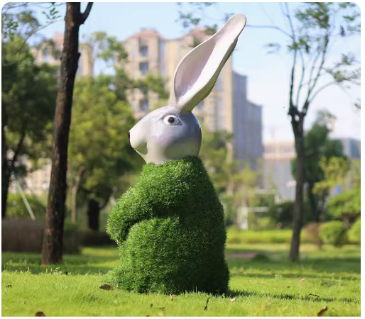 "Outdoor Garden Landscape: Simulated Green Snail Glass Fiber Sculpture Grass Mat Mushroom Rabbit Ornament Decoration"