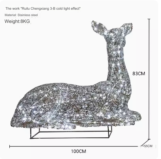 Outdoor Stainless Steel Hollowed-out Illuminated Deer Sculpture Art Installation Ornament