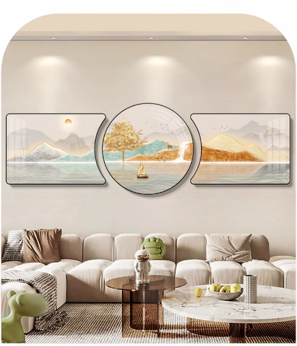 Living room decorative painting: Atmosphere, "Prosperous Fortune Tree", three-piece set, simple modern wall art.