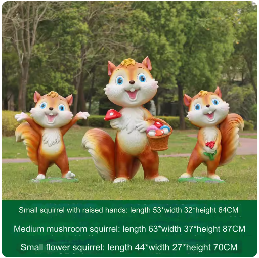 Fiberglass material, environmentally friendly and harmless, suitable for outdoor use, designed as a cartoon squirrel sculpture for lawn decoration in parks.