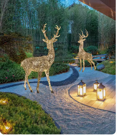 Outdoor Stainless Steel Hollowed-out Illuminated Deer Sculpture Art Installation Ornament