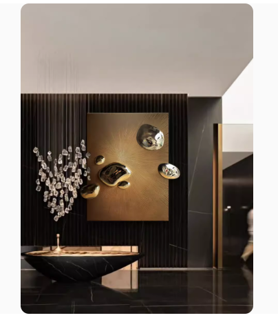 High-end hand-painted three-dimensional textured art installation, exuding sophistication and luxury, perfect for decorating hallways and entryways.